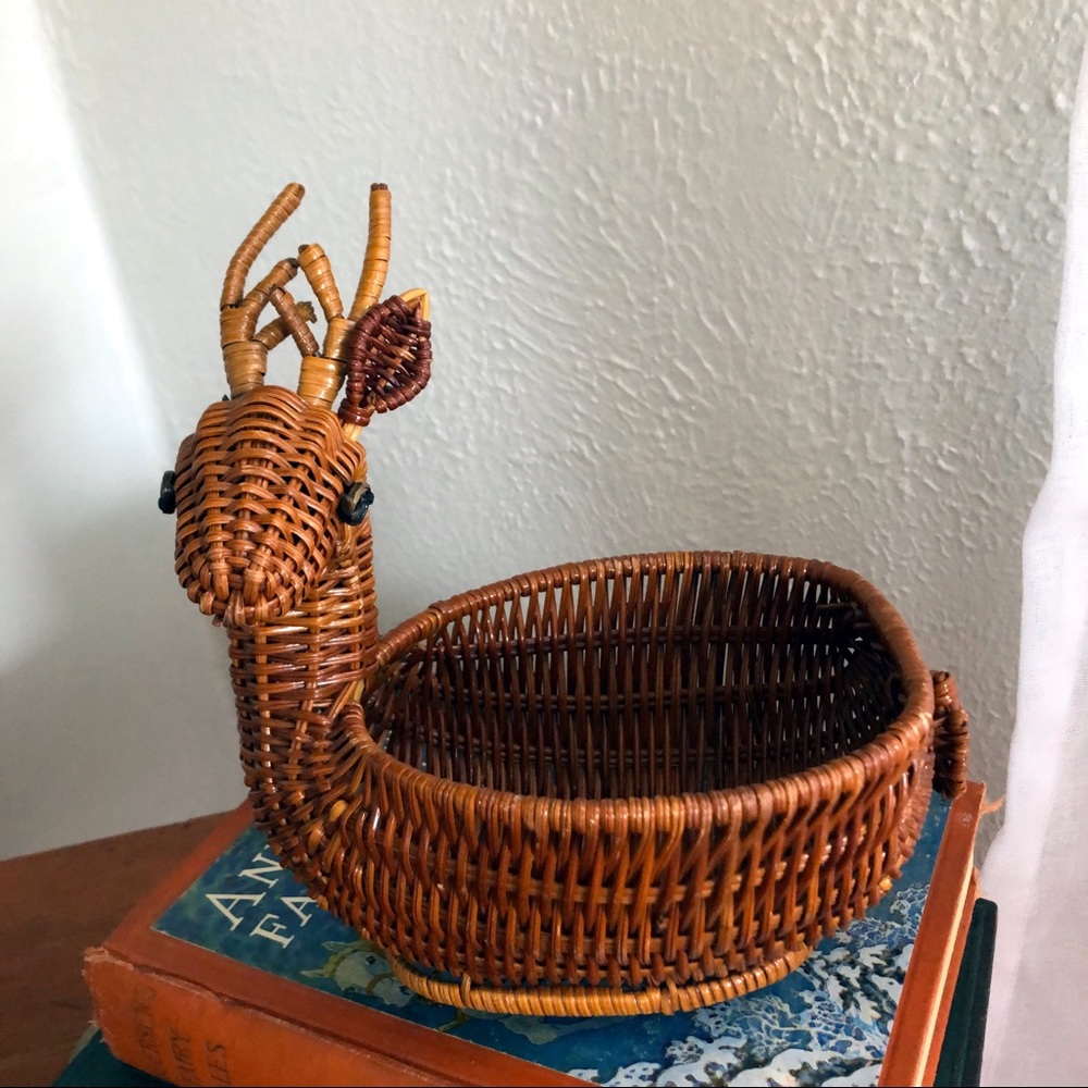 Vintage Brown Wicker Deer Basket